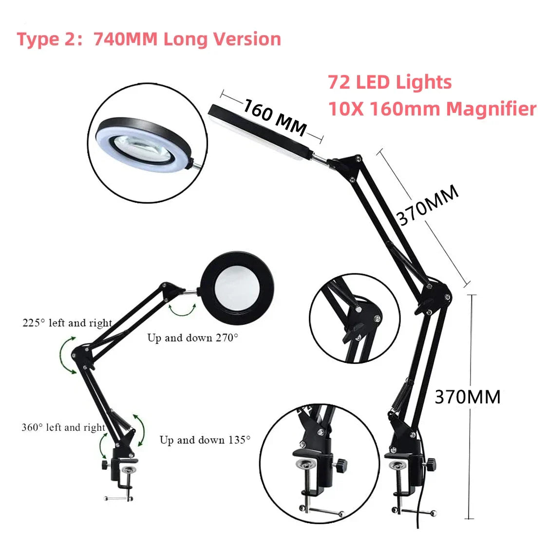 72LED 10X NEW Illuminated Magnifier USB 3 Colors