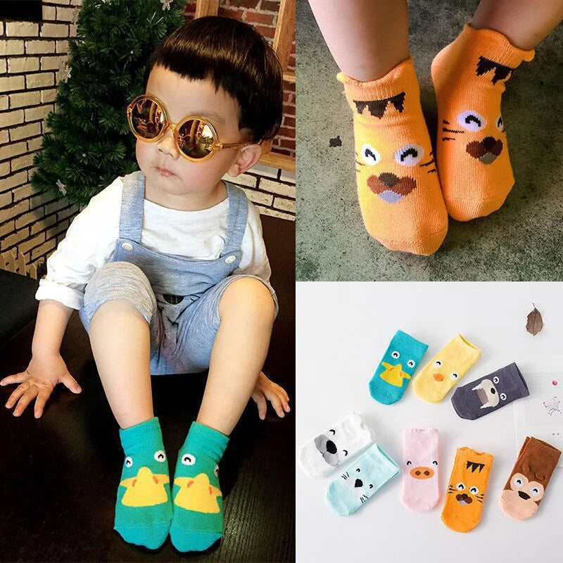 4Pairs/lot Cute Cartoon Non-slip Baby Socks Newborn Toddler