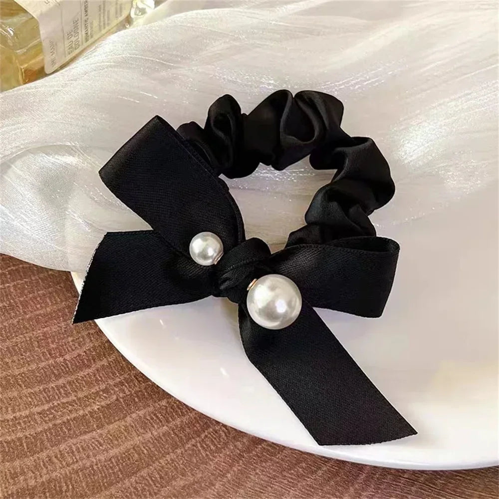 Fashion Seamless Black Hair Ties Rope Simple Pearl