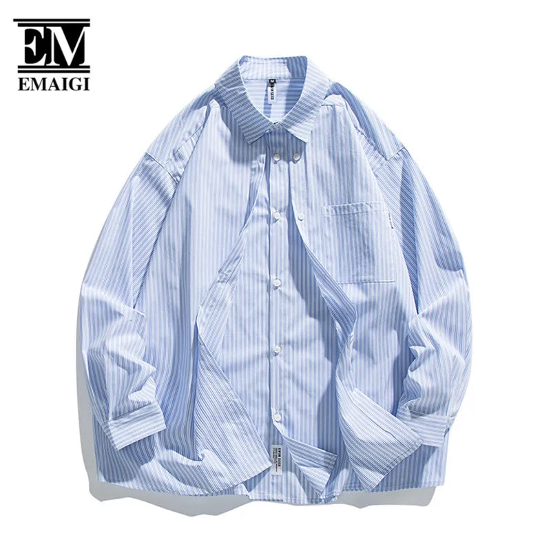 Double Breasted Placket Men's Loose Casual Long Sleeve