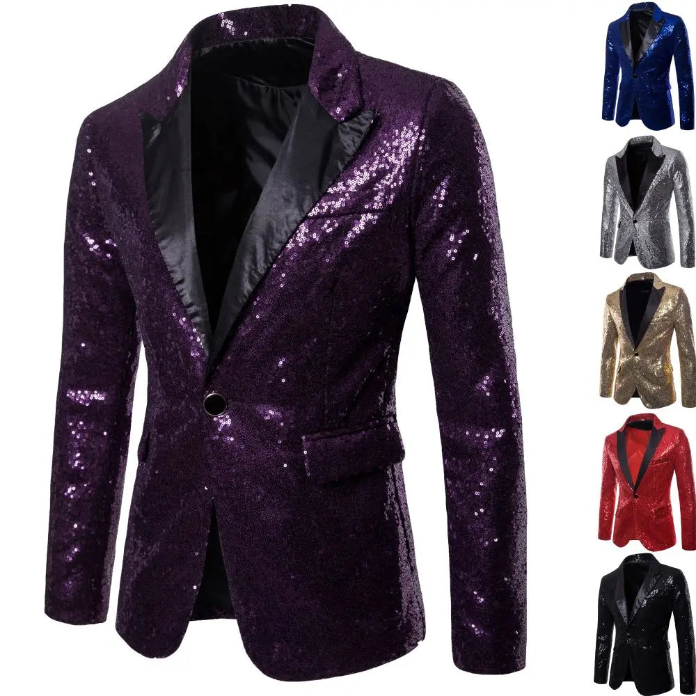 Men's Suit Round Sequin Pocket Single Row Button