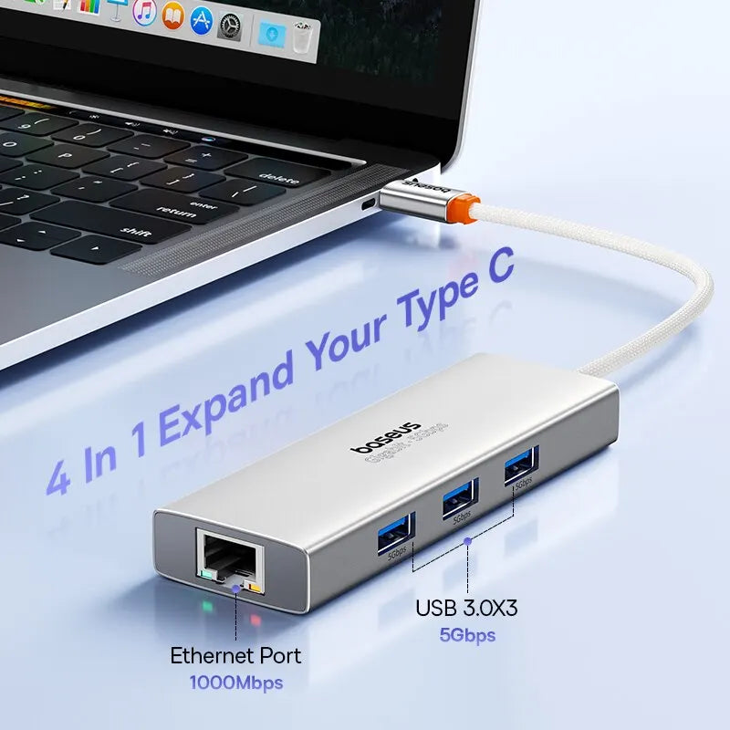 Baseus USB Hub With1000Mbps Ethernet Port 3* USB