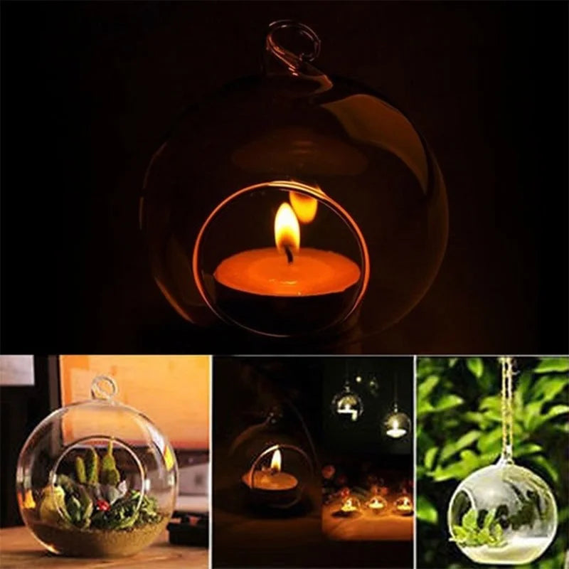 6/8cm Glass Candle Holder Hanging Tealight Globes Terrarium
