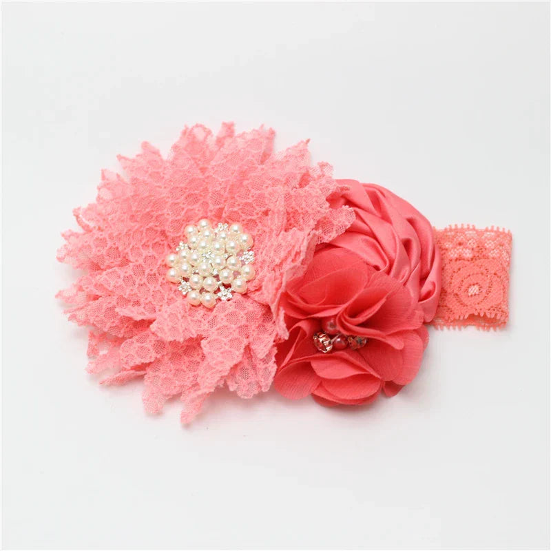 Baby girls Flower Headband Newborn Infant Pearl Flowers