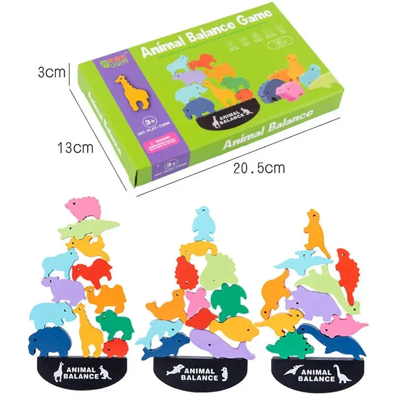 Montessori Children Wooden Animal Balance Blocks Board Games