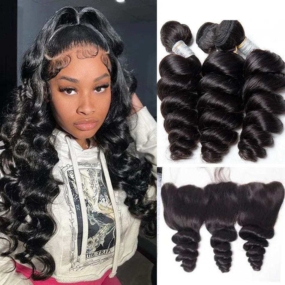 Loose Wave Hair Bundles with Frontals 13x4 Malaysian