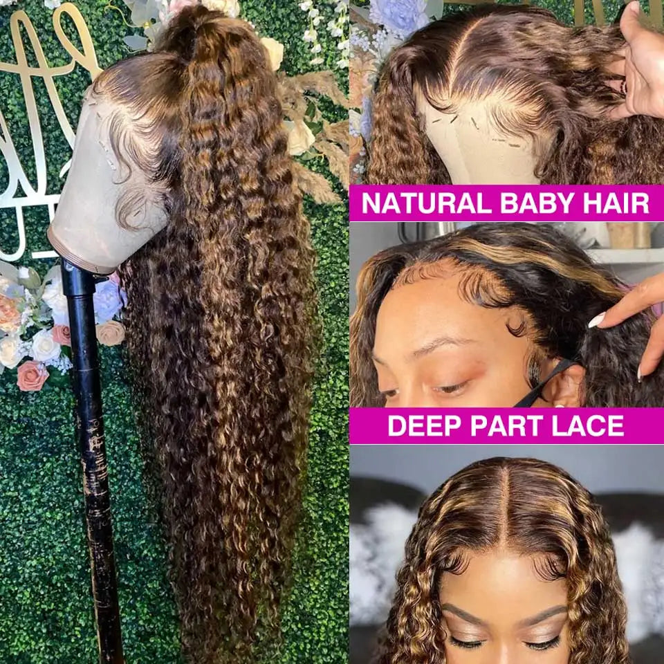 30 Inch Highlight Honey Brown Curly Lace Front