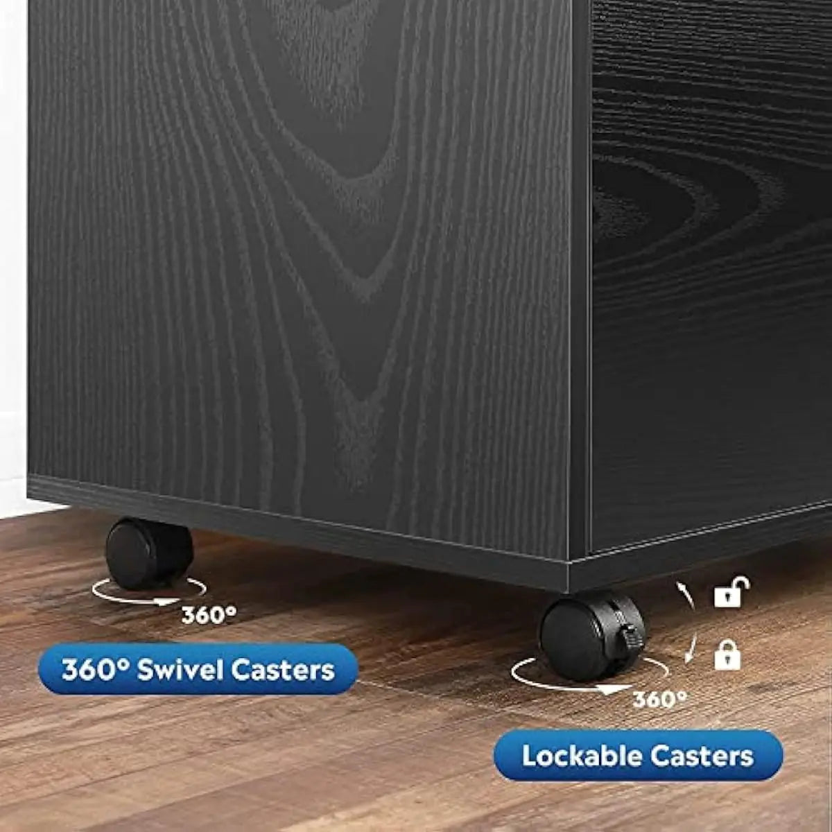 3-Drawer Wood File Cabinet, Mobile Lateral Filing Cabinet,