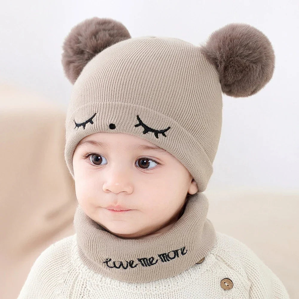 2Pcs/Set Autumn Winter Warm Baby Hat Scarf Set