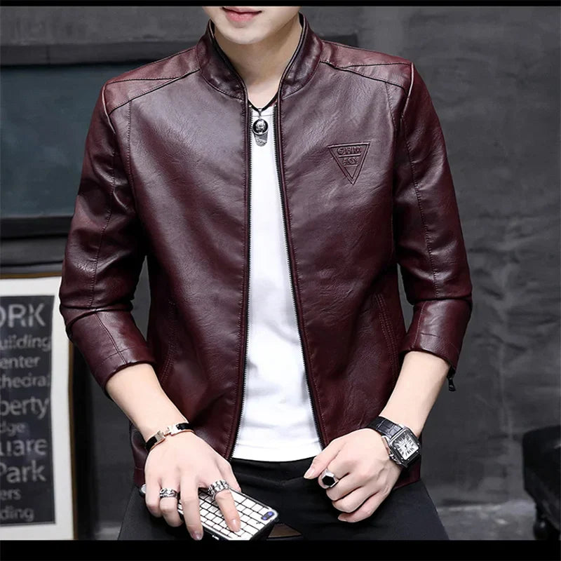 Mens Biker Leather Jacket 2023 Autumn New Men's