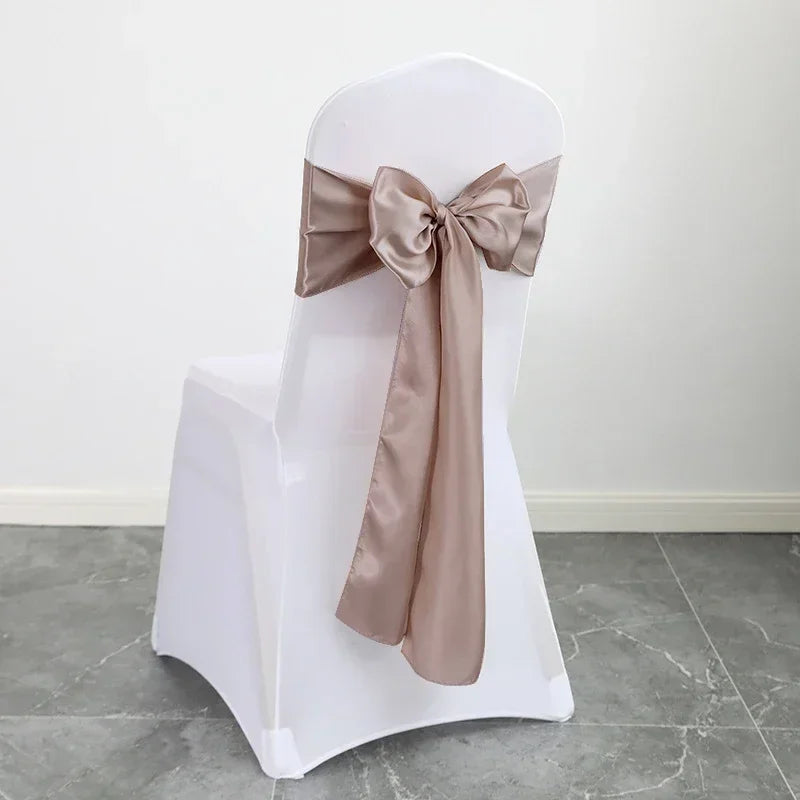 50PCS 17x275cm Rose Gold Satin Chair Sashes Bows