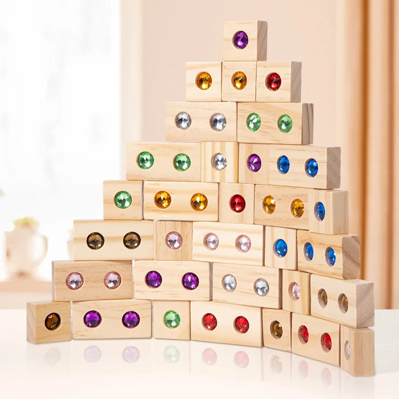 Wooden Acrylic Gems Cubes Blocks 32pcs 50pcs/set Rainbow