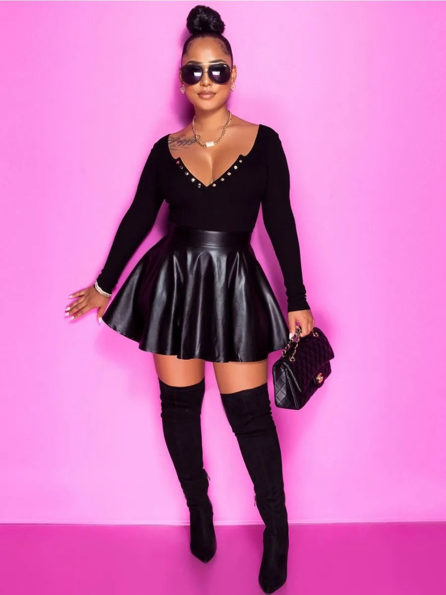 LW SXY Plus Size Faux Leather Ball Gown