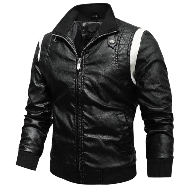 Leather Jacket Men Fashion Stand Collar Windbreaker Motorcycle