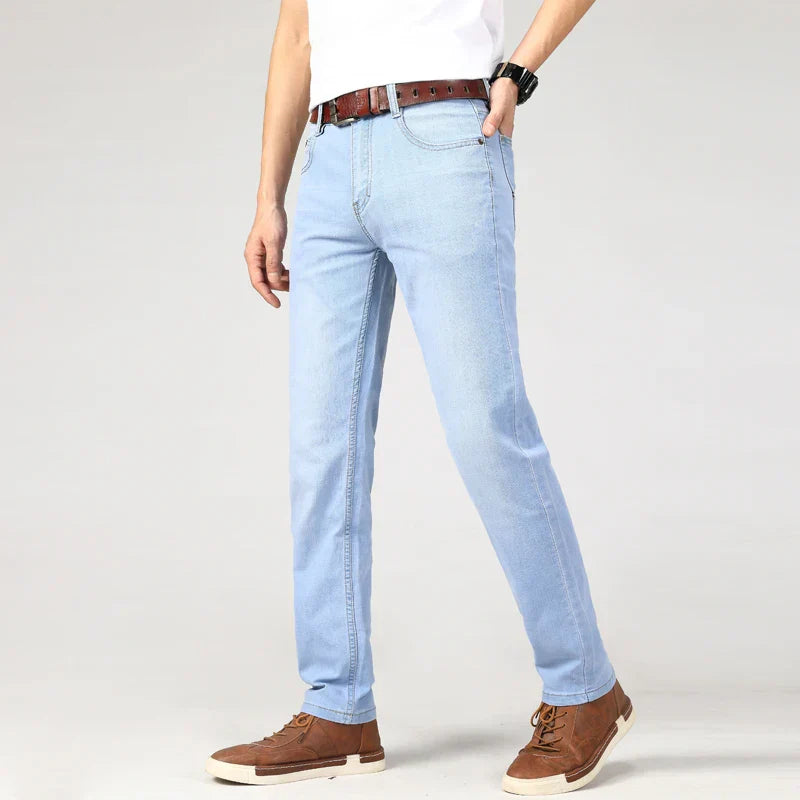 Summer Men's Stretch Classic Style Business Jeans Casual Straight Slim Fit Versatile Men's High Quality Sky Blue Denim Trousers