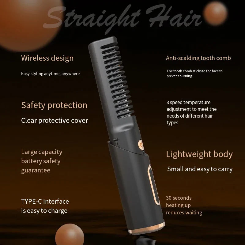 Portable Wireless Electric Hair Brush Heating Hair Straightener