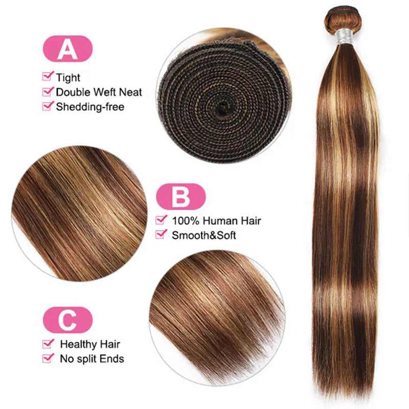 Brazilian P4 27 Highlight Bundles Straight Human Hair