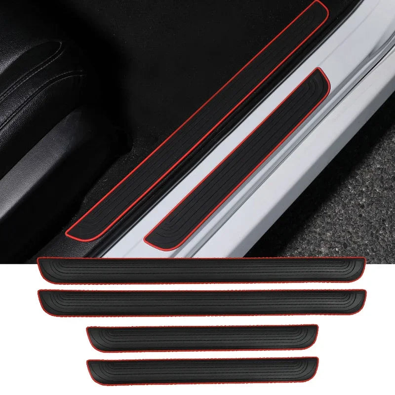 4pcs Rubber Car Door Sill Scuff Covers Black