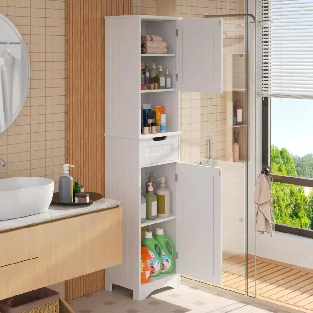 Tall Bathroom Storage Cabinet W/ 2 Doors &