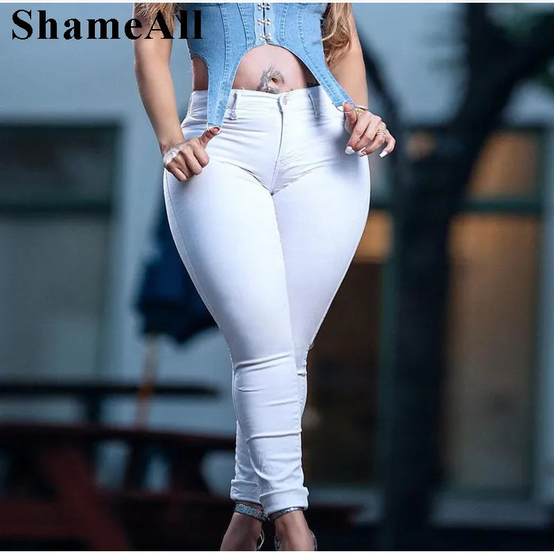 Plus Size High Waist Sexy Skinny White Basic