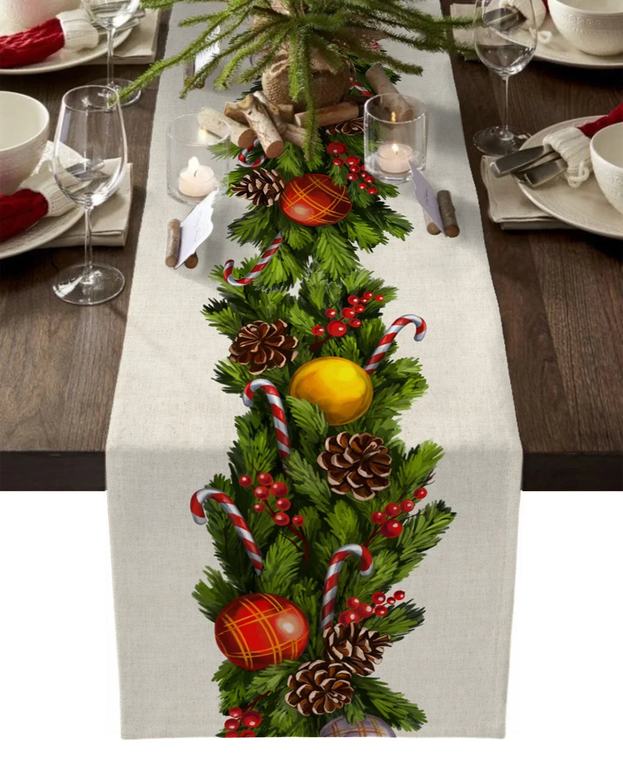Christmas Tree Pine Needles Candy Bow Table Runner