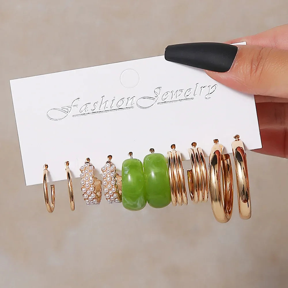 Simple Acrylic C-shaped Cut Earrings 5 Pairs Set