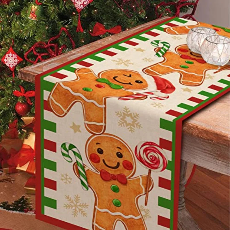Christmas Gingerbread Man Table Runner Snowflake Home Kitchen