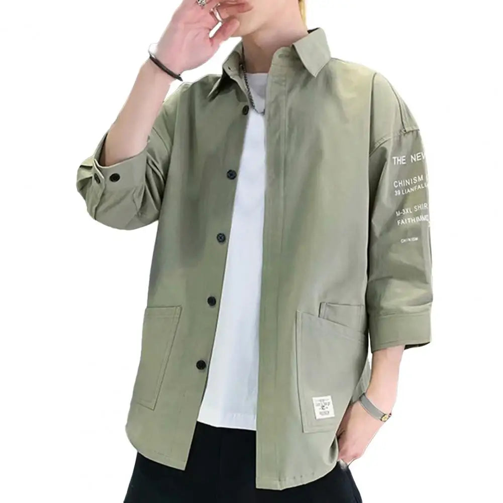 Men Three-quarter Sleeve Shirt Japanese Style Casual Jacket