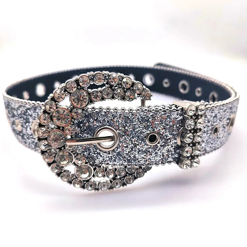 Goth for rhinestone Belts Women PU Leather Strap