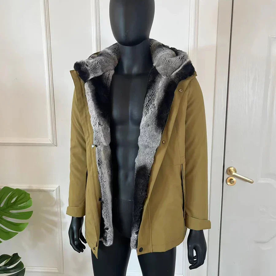 Winter Coat Men Jacket Real Rabbit Fur Parkas
