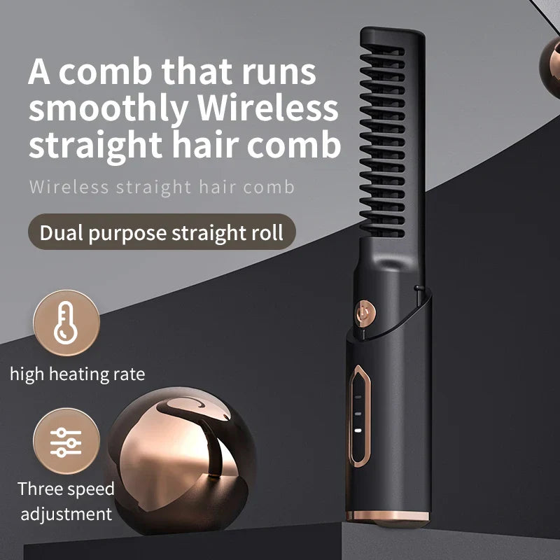 Portable Wireless Electric Hair Brush Heating Hair Straightener