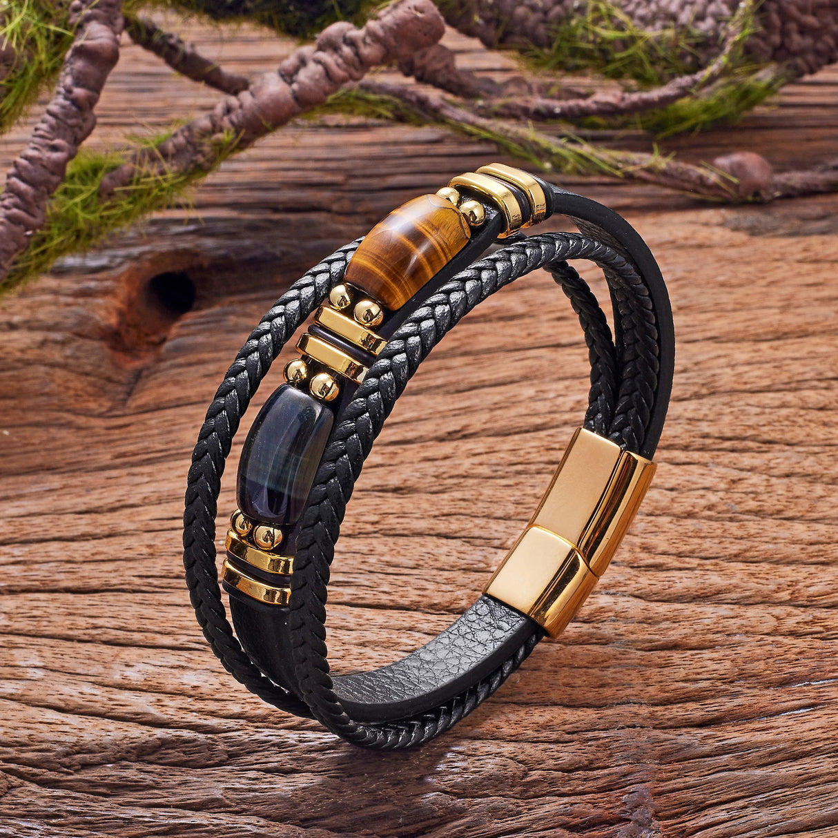 Natural Red Blue Tiger Eye Stone Men's Bracelet,Classic