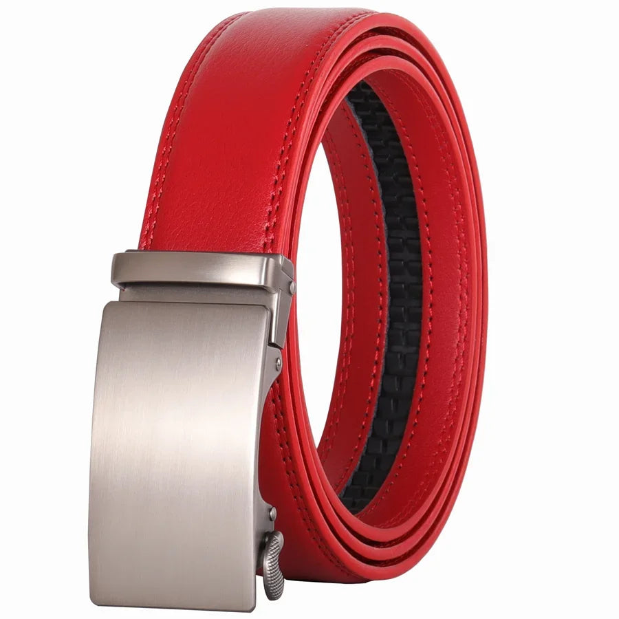 Plyesxale Brown Leather Belt Men 2024 Automatic Buckle