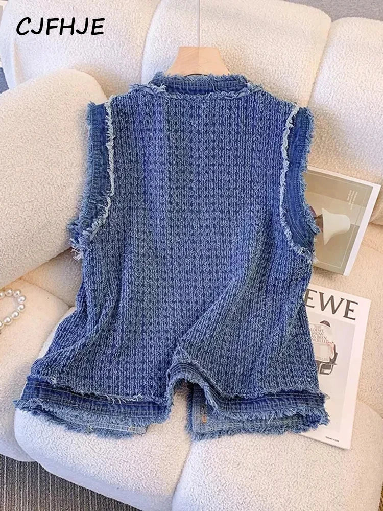 CJFHJE Blue Spring Autumn Flow Sleeveless Tank Top