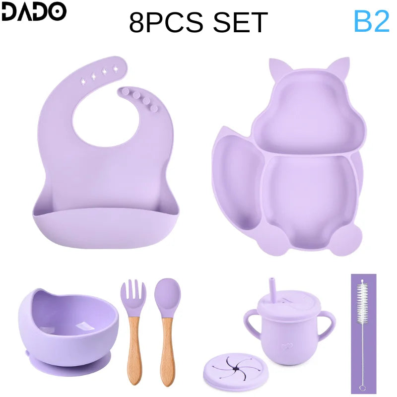 Baby Feeding Set Silicone Suction Bowls Divided Plates
