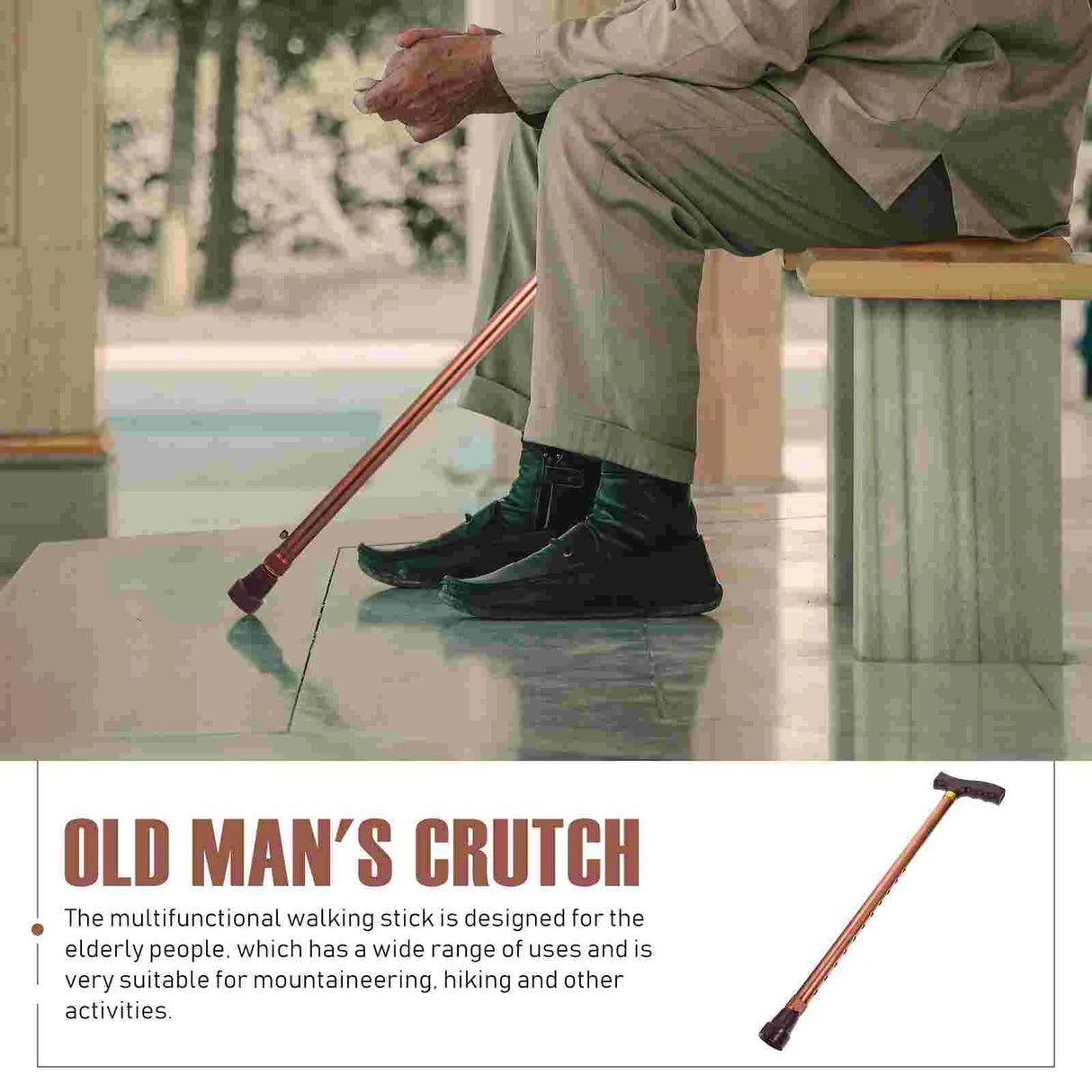 Curved Handle Hiking Stick Mens Cane Self Standing