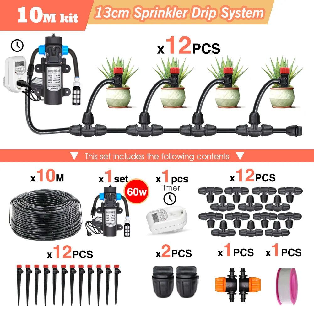 50-5M Garden Drip Irrigation System with Pump & Sprinklers