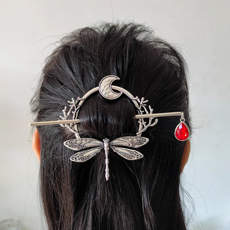 Witch Woodland Goddess Crescent Moon Dragonfly Hairstick Fairy
