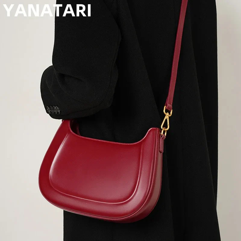 Genuine leather red shoulder bag woman minimalist crossbody