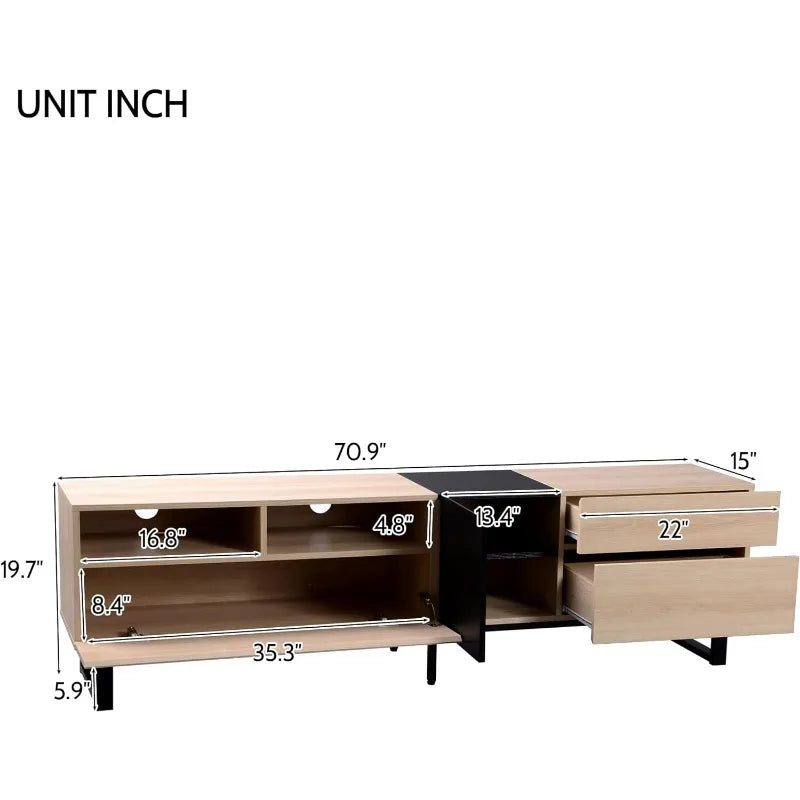 Modern TV Stand, Minimalist Wooden Entertainment Center for TVs Up To 80”, Sturdy TV Console for Living Room Bedroom Decor