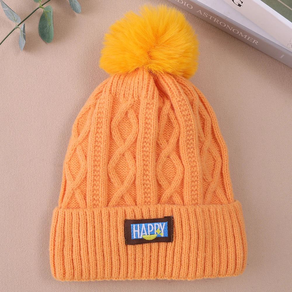 Winter Fur Pom Knitted Beanies Hat Female Plush