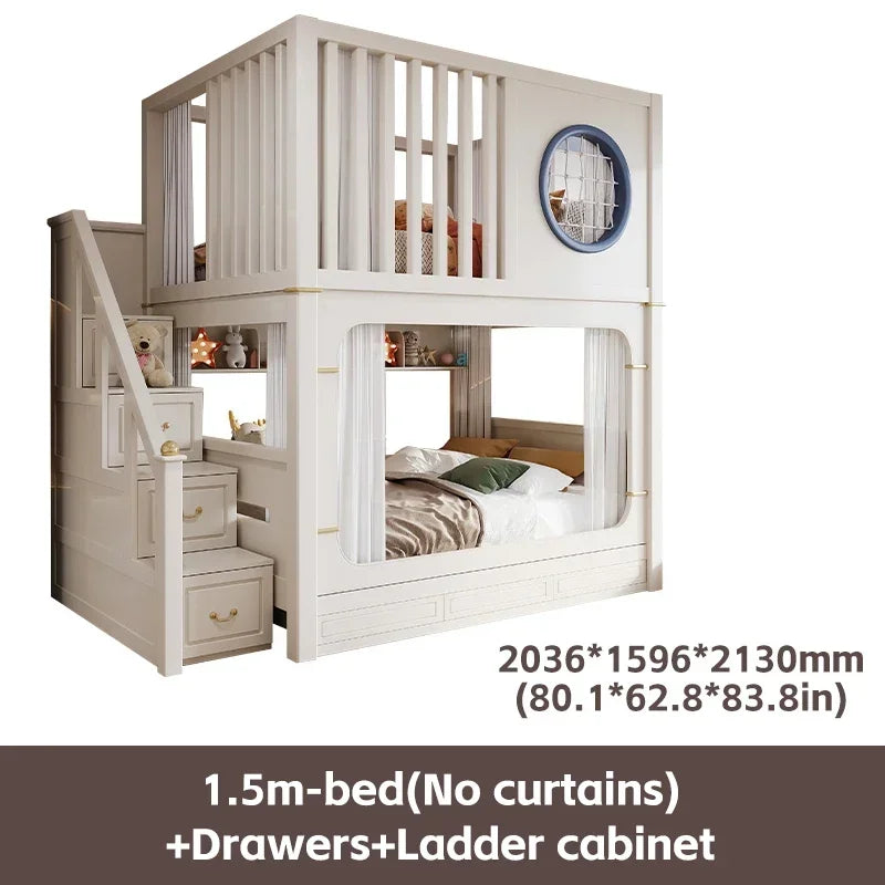 Modern High And Low Kids Bed With Ladder