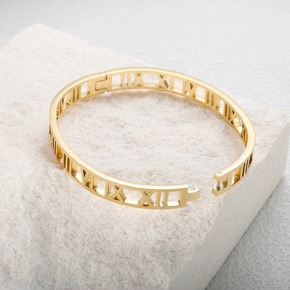 Hollow Roman Numeral Bracelets & Bangles 316L Stainless