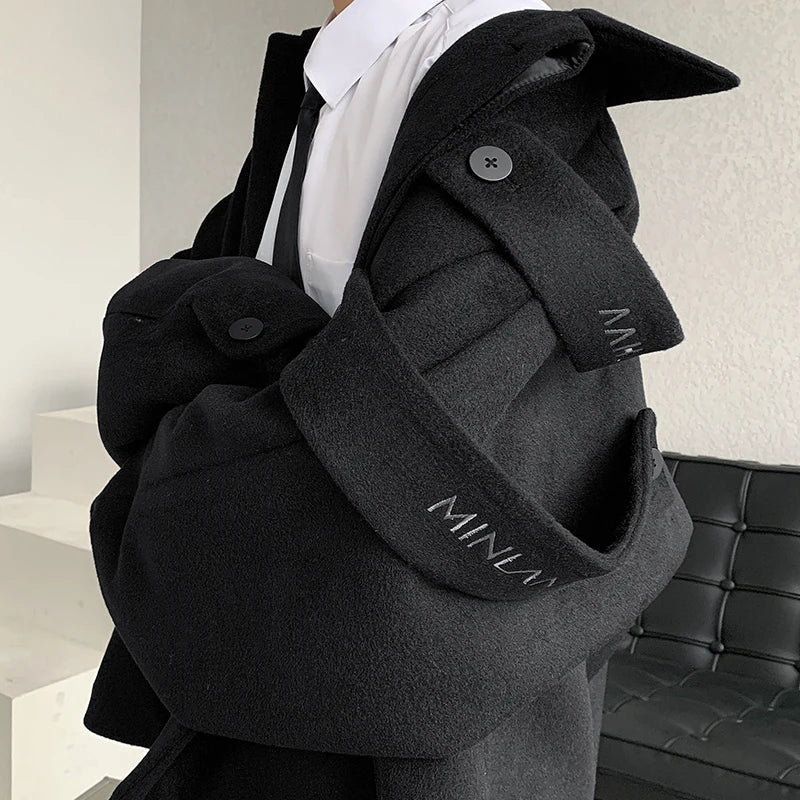 Gmiixder Streetwear Woolen Coat Men's 2023 Autumn Winter