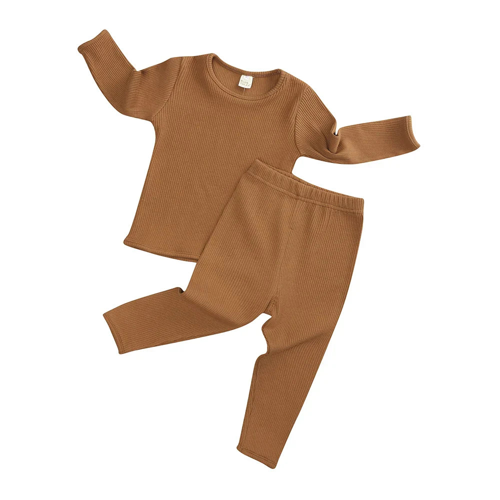 2024 Custom Toddler Kids Ribbed Knitting Pajamas Solid