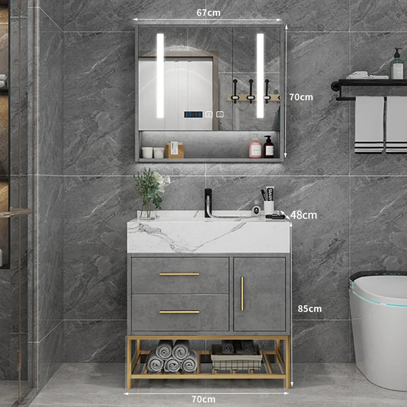 Marble Bathroom Cabinet Combination Solid Wood Intelligent Simple