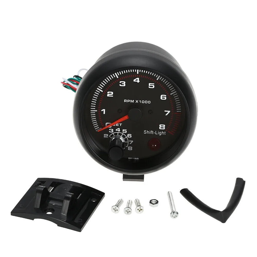 Universal 0-8000 RPM Black Tachometer Gauge with Interior Light for Car Modification