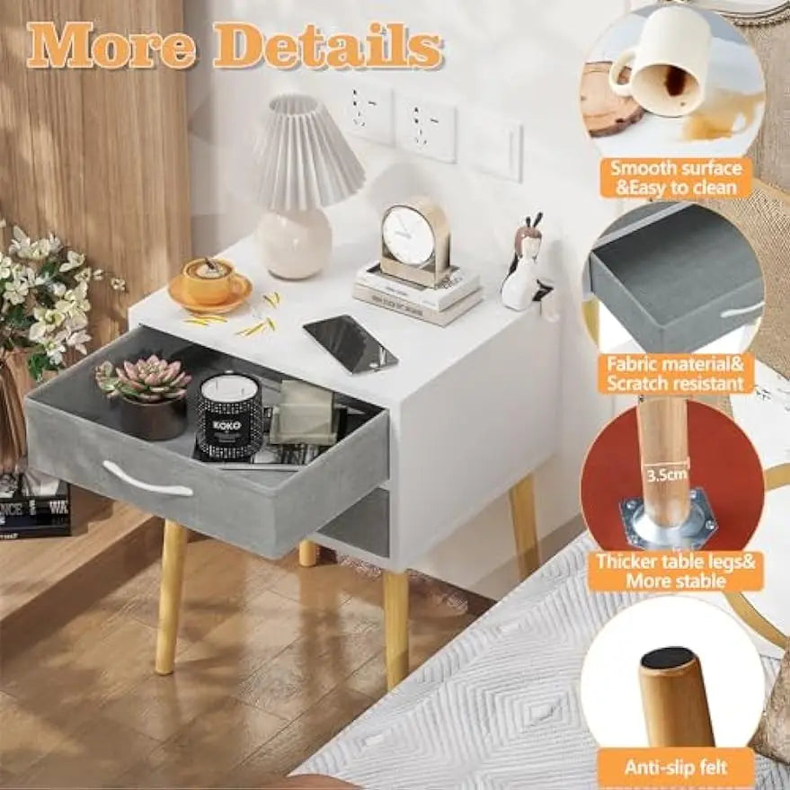Nightstand with Drawer, Modern White Night Stand Solid