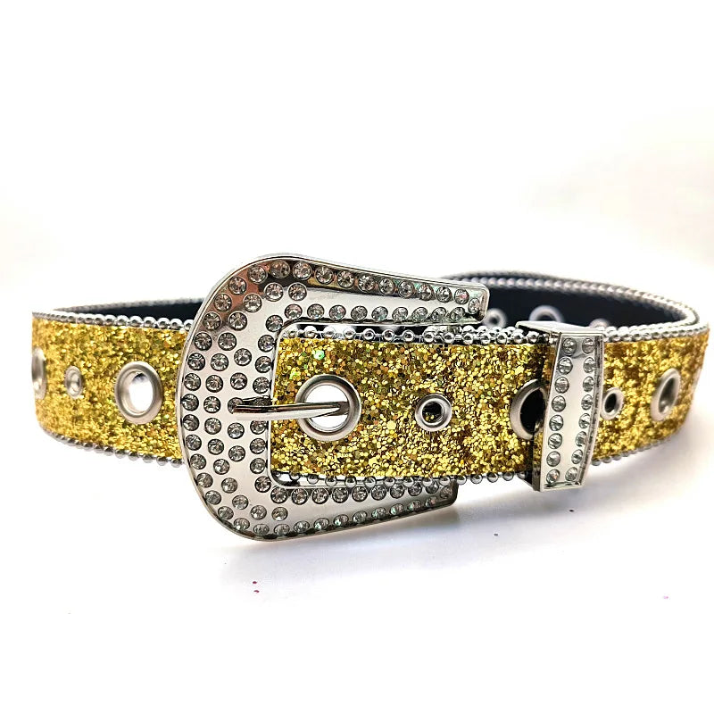 Goth for rhinestone Belts Women PU Leather Strap