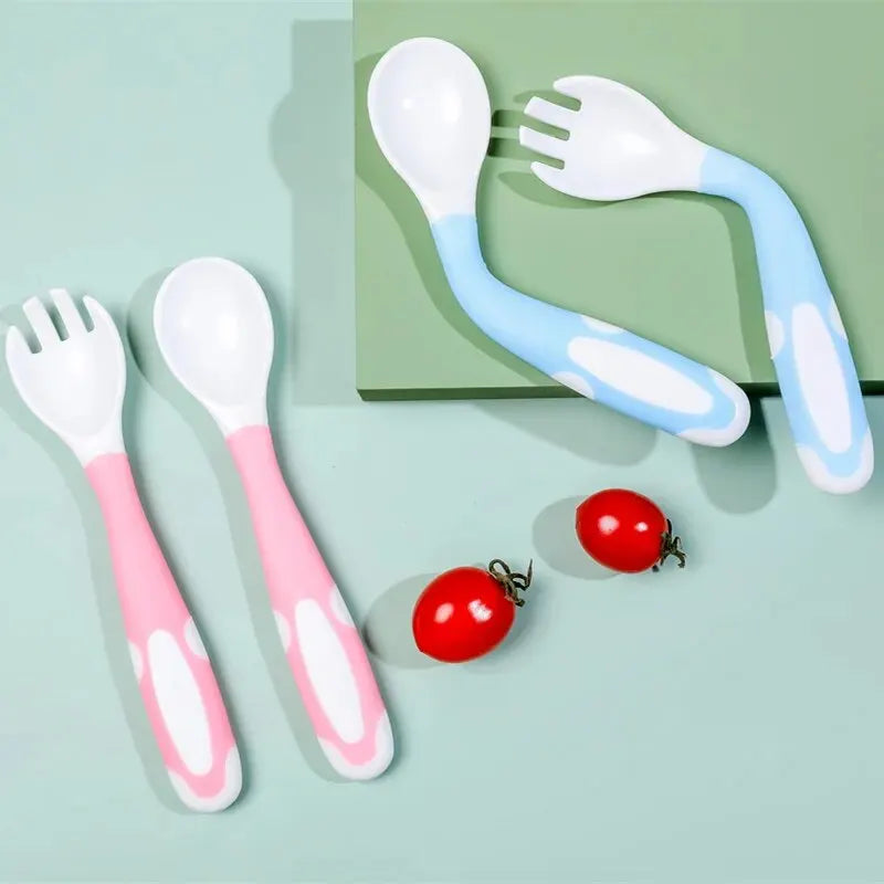 2Pcs/Set Baby Children Spoon Fork Set Soft Bendable